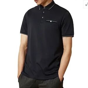 EUC Men’s TED BAKER LONDON Boomie Color-Tipped Polo Shirt in Navy (Size: 5/XL)